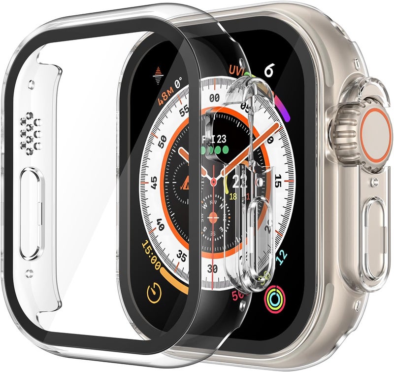 Misxi 2 Pack Hard PC Case Built in Tempered Glass Compatible with 49mm Apple Watch Ultra 3 (2025) / Ultra 2 / Ultra, Thin Protective Case with Screen Protector for iWatch, Cover with Button, Transparent - Image 1